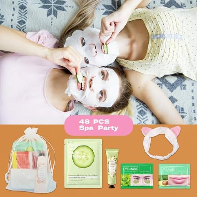 SIMSHOTUS 48 PCS SPA PARTY SUPPLIES,SPA PARTY FAVORS, FACIAL MASKS,UNDER EYE PATCHES,HAND CREAM, LIP MASK,HEADBAND AND ORGANZA BAGS, HOME SPA KIT SLEEPOVER PARTY FAVORS,GIFTS FOR WOMEN SPA DAY SET - Image 4